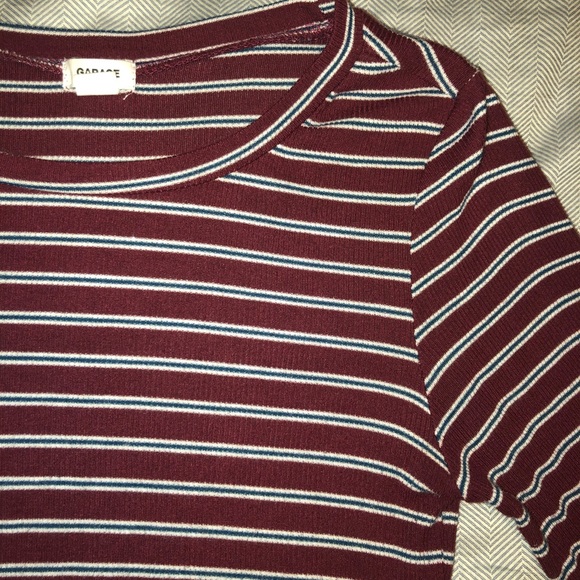 Bergundy Striped Ribbed Long Sleeve Tee - Picture 2 of 2